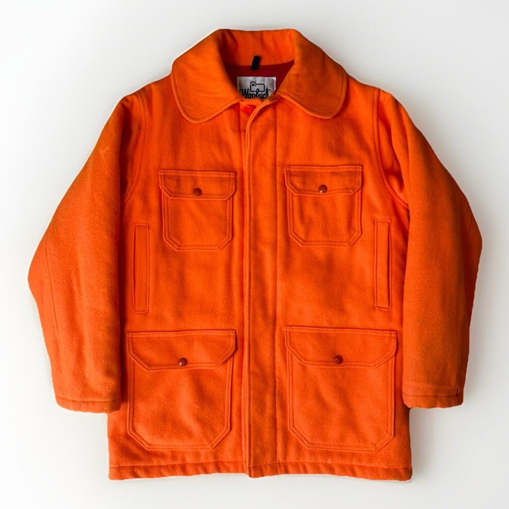 Vintage Woolrich Mackinaw Jacket 38 Orange Heavy 80s Wool Hunting Overcoat